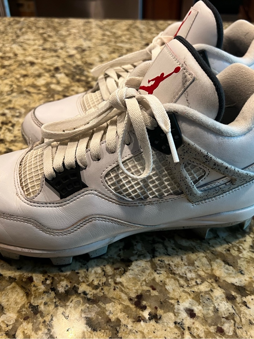 Air-Jordan White Kids molded cleats Shoes with Red Jumpman Accent
